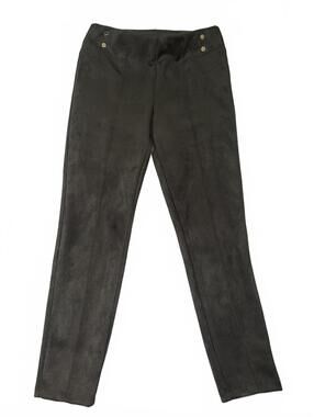 Marc New York- Chocolate Brown Faux Suede Ankle Pants W/ Gold Button Accents